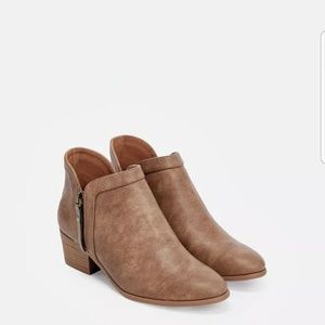 sand color ankle booties that zips on both sides